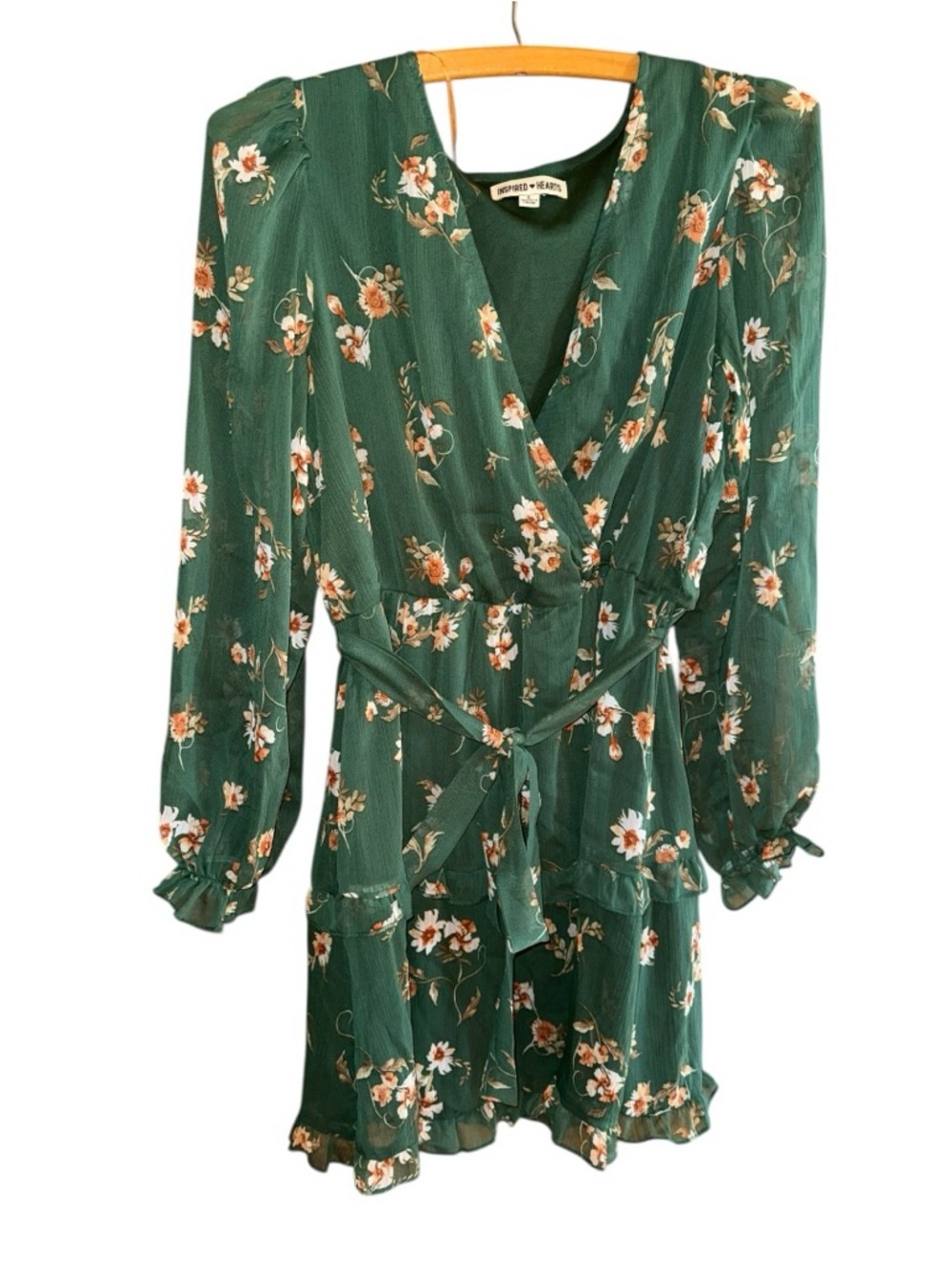 Inspired Hearts Emerald Green Ruffled Dress With Tie